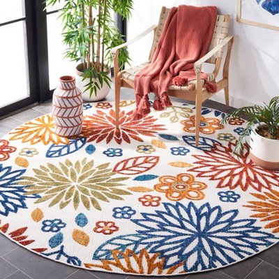 Cabana CBN833 Power Loomed Indoor and Outdoor Area Rug - Creme/Red - 3' round - Safavieh.