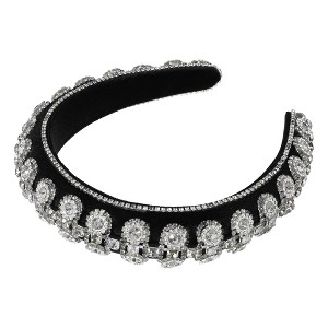 Unique Bargains Women's Bling Double-layered Rhinestone Flannel Wide Edge Headband 5.71"x1.30" 1Pc - 1 of 4