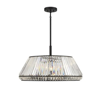 Pyramid Matte Black and Crystal 6-Light Geometric Chandelier