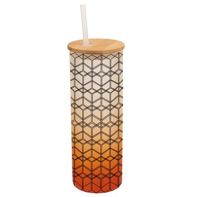 Elanze Designs Modern Diamond Geometric Pattern Wrap-Around Design 25 Ounce Frosted Gradient Glass On-The-Go Coffee Travel Skinny Tumbler Mug Cup,