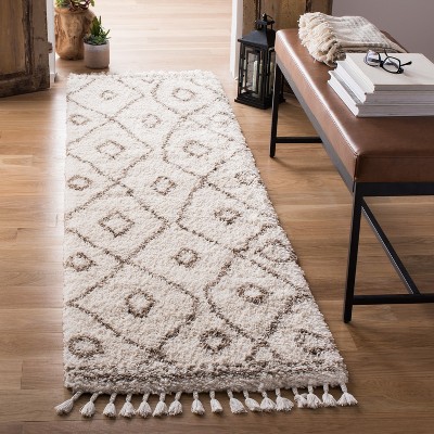 Ivory and Beige Moroccan Fringe Shag Runner Rug