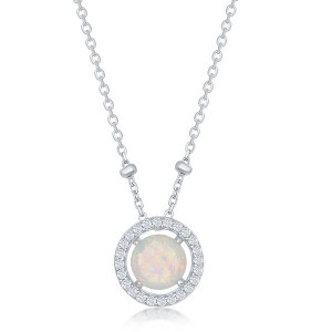 Opalata Sterling Silver Round White Opal with CZ Halo Beads by The Yard Necklace - Silver - 16+2 Inch - 1 of 2