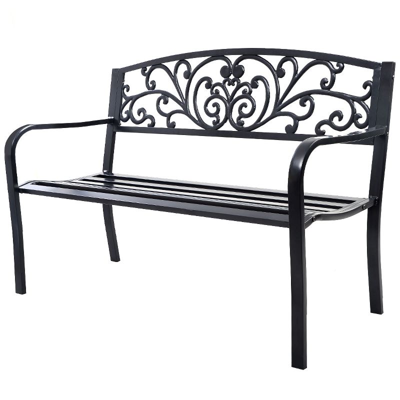 Tangkula 50"Patio Bench Porch Chair Steel Frame Cast Iron Loveseat w/ Backrest for Park Garden, 3 of 9