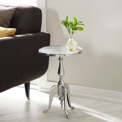 Elegant Silver Round Metal Pedestal Accent Table - 15" x 22"