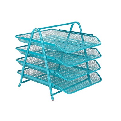 Mind Reader Desk Organizer with 4 Sliding Trays Turquoise