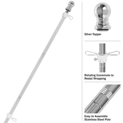 6ft Silver Stainless Steel Tangle-Free Flag Pole Kit