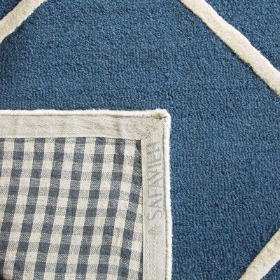 Navy and Ivory Hand-Tufted Wool Runner Rug, 2'6" x 6'