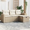 vidaXL Patio Sofa Set with Cushions Outdoor Furniture 4 Piece Poly Rattan - Beige and Cream Without Storage - 2 of 4