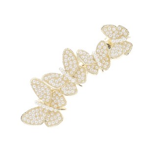 Unique Bargains Butterfly Pearl French Barrette Hair Clips Beige 1 Pc - 1 of 4