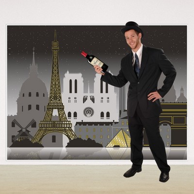 Black and Gold Paris Cityscape Self-Adhesive Wall Mural
