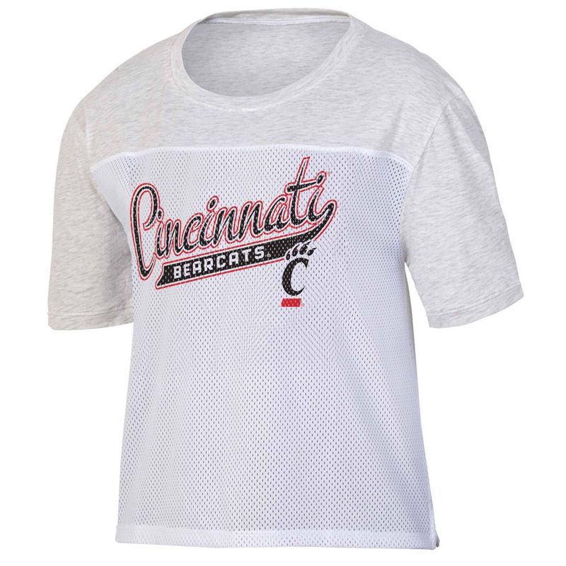 NCAA Cincinnati Bearcats Women&#39;s White Mesh Yoke T-Shirt, 1 of 4