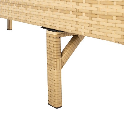 Natural Wicker Outdoor Chaise Lounger with White Cushions