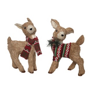 Transpac Foam Sisal Festive Deer Set of 2 Christmas Home Decorations - 1 of 1