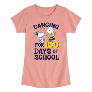 Girls' - Peanuts - Dancing For 100 Days Of School Fitted Short Sleeve Graphic T-Shirt - 1 of 4