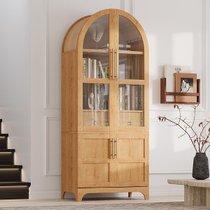 Whisen 71" Tall Arched Kitchen Pantry with Door Shelves, Hidden Drawer & Glass Door - 1 of 4