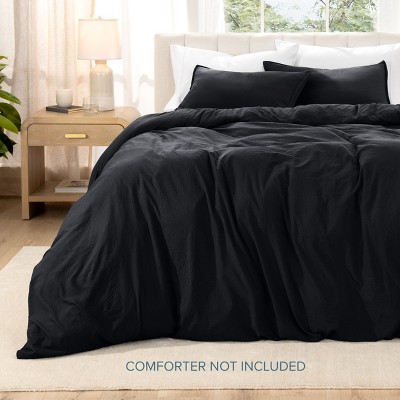 Oversized King Sandwash Black Microfiber Duvet Cover Set
