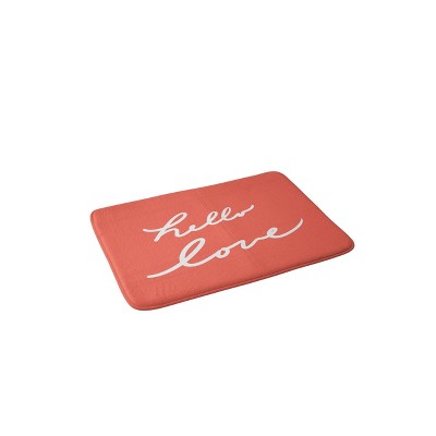 Lisa Argyropoulos Hello Love Memory Foam Bath Mat Typography Orange - Deny Designs