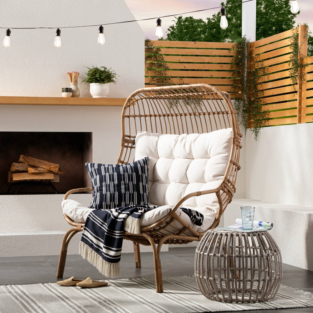 Photos - Garden Furniture Wicker & Metal Outdoor Patio Chair, Egg Chair Natural - Threshold™ designe