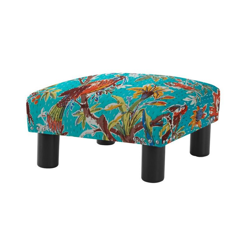 Jennifer Taylor Home Jules 16" Square Accent Footstool Ottoman, Teal Blue Tropical Floral, 1 of 3