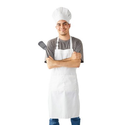 Stockroom Plus 2 Piece Set White Chefs Apron and Hat with Pockets for Men & Women, Adjustable