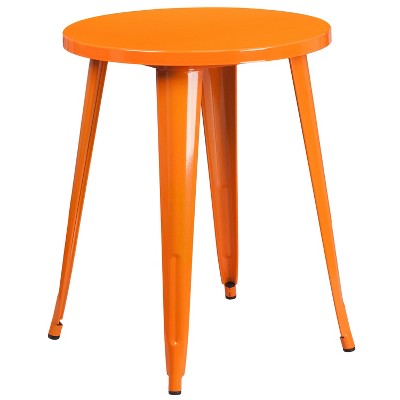 24" Round Orange Metal Indoor-Outdoor Table Set with 2 Chairs