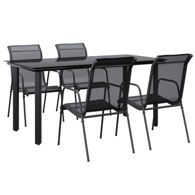 vidaXL 5 Piece Patio Dining Set Black Steel and Textilene