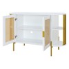 Whisen 2-Door Elegant Curved Dining Cabinet with Gold Trim and Woven Rattan Doors - 4 of 4