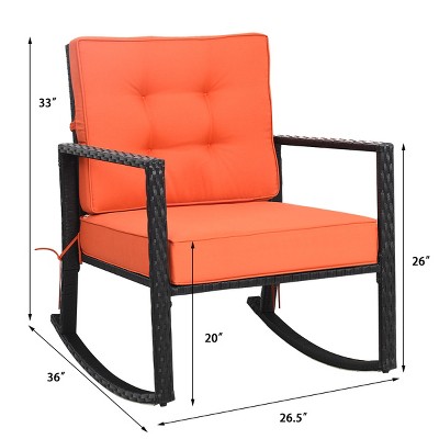 Black Iron Rocking Armchair with Orange Cushions