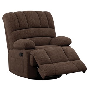 Lirago,Swivel Rocking Recliner Sofa for Adults - Brown Fabric with Adjustable Recline Positions - 1 of 4