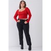 Slickblue Plus Size Structured Crop Top, Sweetheart Neckline & Mesh Sleeves, Modern Style, Crimson Red, 1XL - 3 of 4