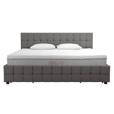 King-Size Gray Linen Upholstered Storage Bed with Tufted Design & 4 Drawers