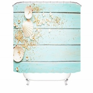 Seashells On The Blue Wooden Board Shower Curtains for Bathroom Waterproof Fabric Bath Curtain Durable Soft Stylish Bathroom Decor 72x72 Inch - 1 of 1