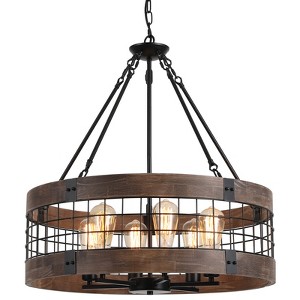 LamQee Farmhouse Dining Room Light Fixture Modern Farmhouse Chandelier Rustic Pendant Ceiling Lights with Wood Cage Shade - 1 of 4