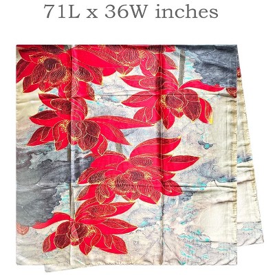 Wrapables Silk Like Satin Polyester Large Scarf Wrap, Red Lotus - image 2