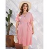 Plus Size Women's Pleated Midi Dress with Belt Flowy Casual Elegant Knee Length Dress for Work Summer - 3 of 4