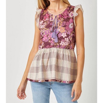 Women's Flutter Sleeve Peplum Top - mystree