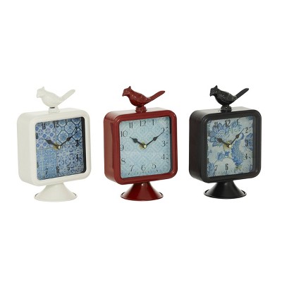 Set of 3 Metal Bird Clocks - Olivia & May: Vintage Style Analog Desk Timepieces, No Choking Hazard