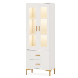 Resenkos Bookshelf, Bookcase Standing Shelf Unts,Freestanding Bookcase Bookshelf with LED Light, Doors & 2 Drawers,White - 1 of 4