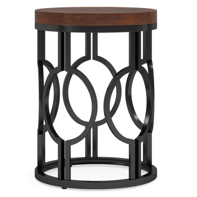 SEVOBAL End Tables Round Accent Side Table Rustic Wood Grain Top Open Metal Frame for Living Room Bedroom , Brown Black, 23.23"*20.28"*5.51"