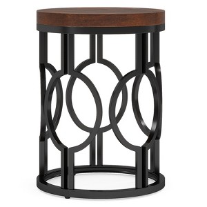 SEVOBAL End Tables Round Accent Side Table Rustic Wood Grain Top Open Metal Frame for Living Room Bedroom , Brown Black, 23.23"*20.28"*5.51" - 1 of 4