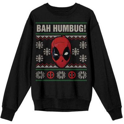 Deadpool Bah Humbug Crew Neck Long Sleeve Adult Black Sweatshirt