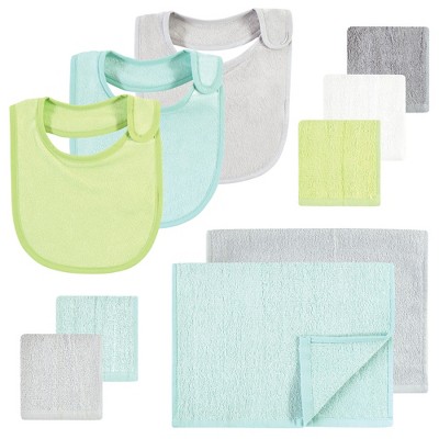 Hudson Baby Unisex Baby Rayon from Bamboo Bib, Burp Cloth and Washcloth 10Pk, Gray Mint Lime, One Size