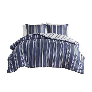 Gracie Mills Thais Farmhouse Reversible Striped Comforter Set - King/California King - Navy - 1 of 4