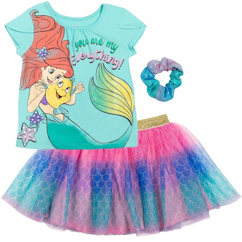 10-12 Princess Mesh Target Graphic 3 T-shirt Skirt Ariel Big Set Outfit Disney And : Piece Girls Scrunchie