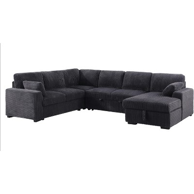 117.5" U Shaped Sleeper Sectional Sofa Pull Out Couch Bed for Living Room 6 Seater Plush Corduroy Upholstered Convertible Lounge Sofabed