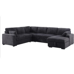 117.5" U Shaped Sleeper Sectional Sofa Pull Out Couch Bed for Living Room 6 Seater Plush Corduroy Upholstered Convertible Lounge Sofabed - 1 of 4