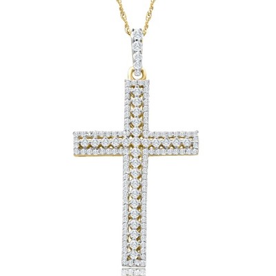 Pompeii3 1/2Ct Diamond Cross Pendant 10k Yellow Gold Lab Created Women's Necklace 1" Tall