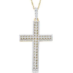 Pompeii3 1/2Ct Diamond Cross Pendant 10k Yellow Gold Lab Created Women's Necklace 1" Tall - 1 of 4