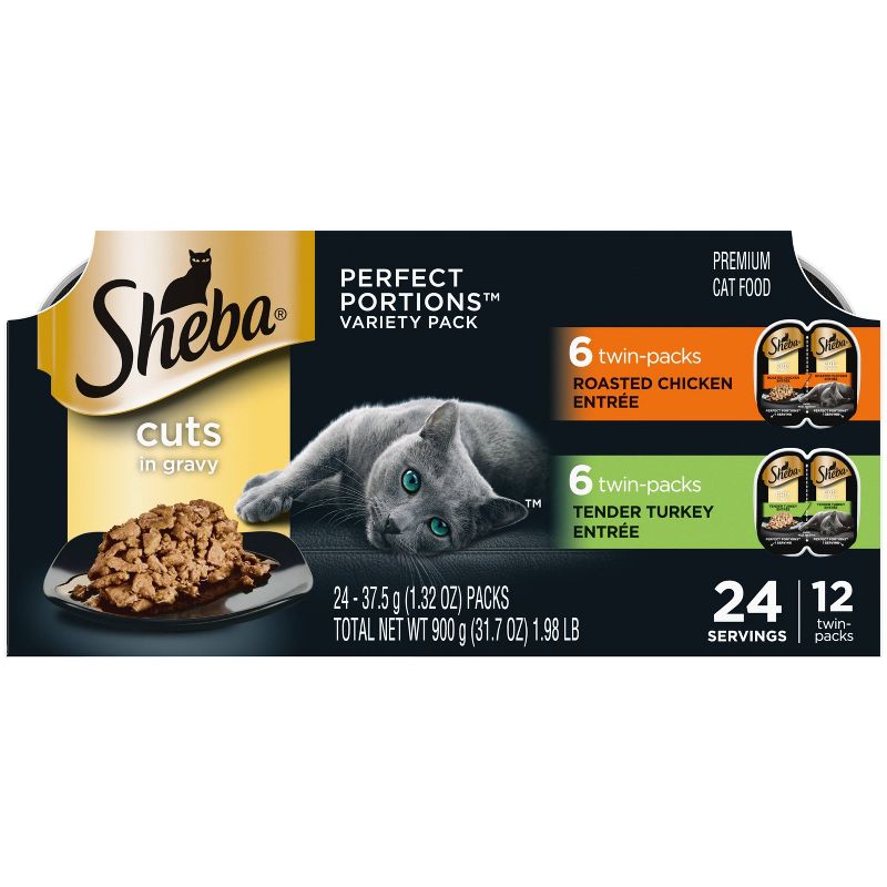 Sheba Perfect Portions Cuts In Gravy Chicken &#38; Turkey Premium Adult Wet Cat Food All Stages - 2.6oz/12ct Variety Pack, 1 of 11