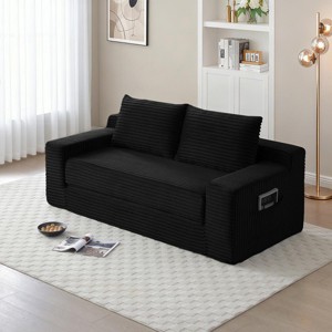 73" Modern Convertible Corduroy Sleeper Loveseat with Memory Foam, No Assembly Folding Sofa Bed for Small Spaces and Room -3irtyhousy - 1 of 4